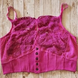 Free People HavebMy Heart Crop lace top cotton camisole women's XL pink